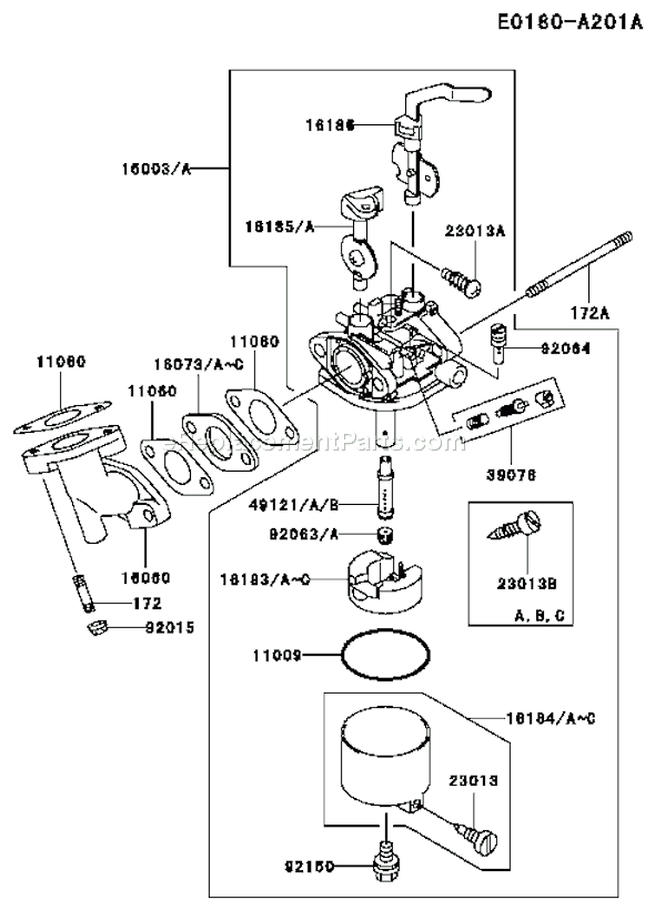 Kawasaki FE170D-BS00 4 Stroke Engine Page B Diagram