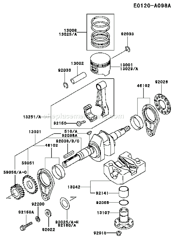 Kawasaki FE350D-BS01 Fe350d-Bs01 4 Stroke Engine Fe350d Piston/Crankshaft (1) Diagram
