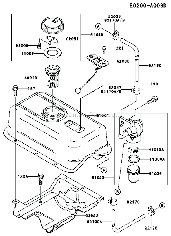 Kawasaki FE350D-BS01 Fe350d-Bs01 4 Stroke Engine Fe350d Fuel-Tank/Fuel-Valve Diagram