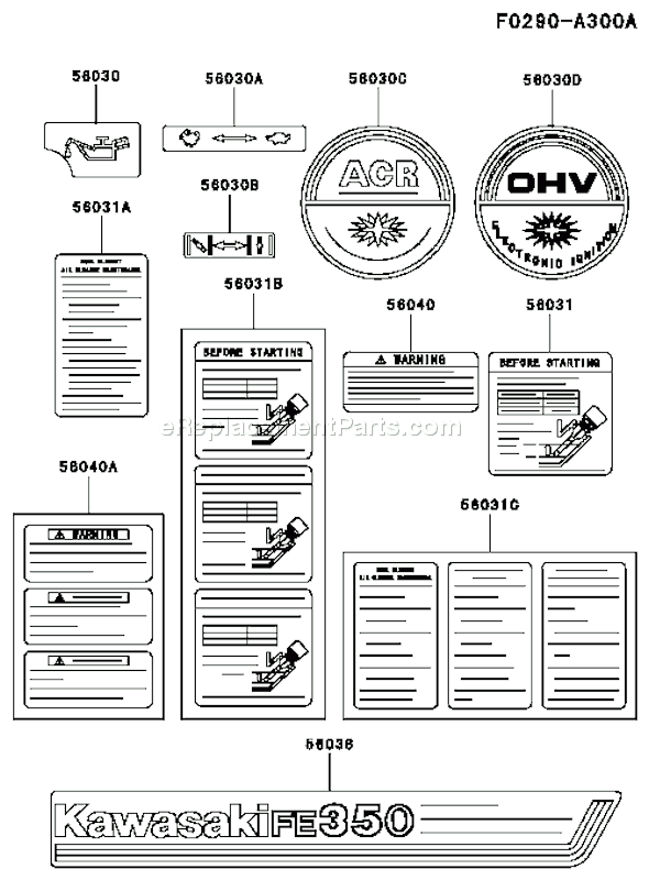 Kawasaki FE350D-BS01 Fe350d-Bs01 4 Stroke Engine Fe350d Label Diagram