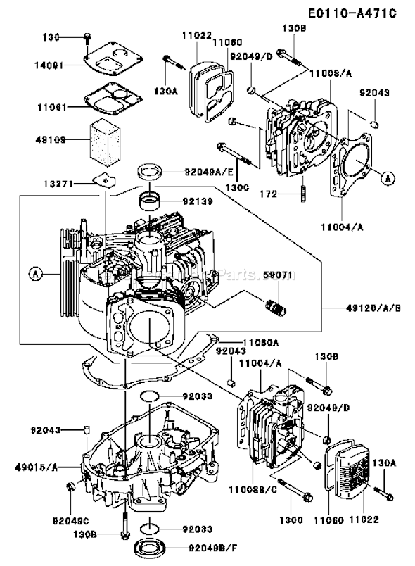 Kawasaki FH500V-AS12 4 Stroke Engine Page E Diagram