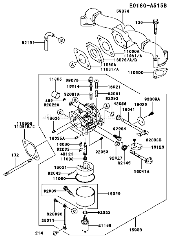 Kawasaki FH500V-AS36 4 Stroke Engine Page B Diagram