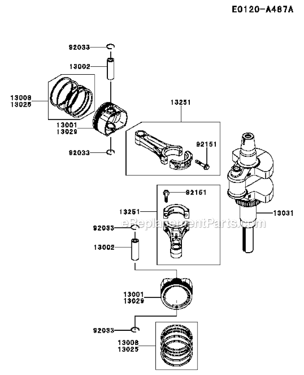 Kawasaki FX730V-BS05-R 4 Stroke Engine Piston_Crankshaft Diagram