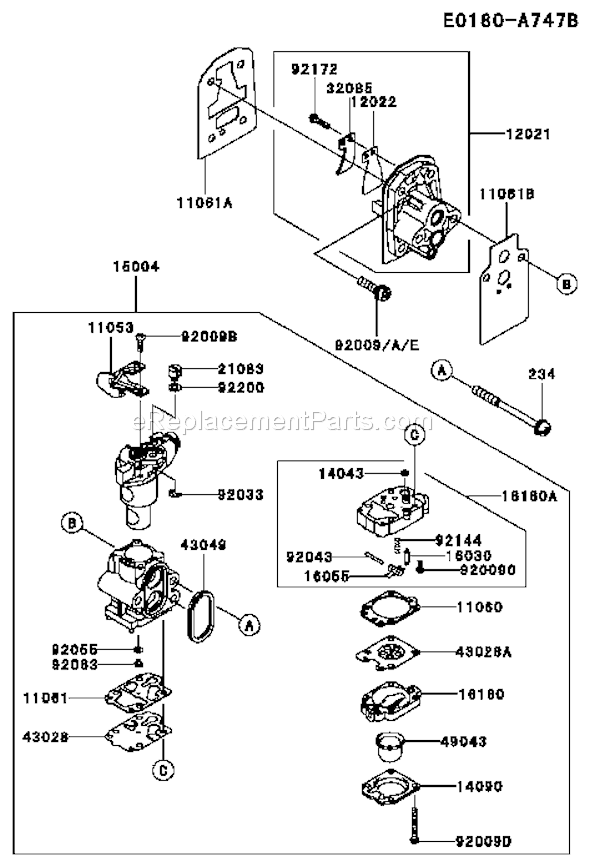 Kawasaki TJ027E-BC00 2 Stroke Engine Page B Diagram