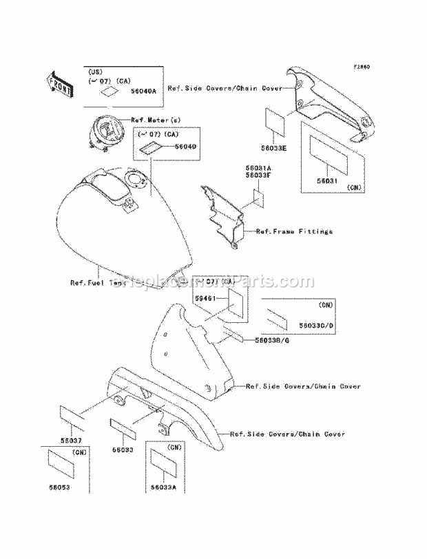 Kawasaki EN500-C9F (2009) Vulcan 500 LT Motorcycle Labels Diagram