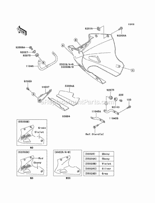 Kawasaki EX250-F17 (2003) Motorcycle Cowling Lowers Diagram