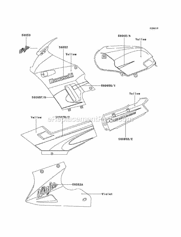 Kawasaki EX250-F17 (2003) Motorcycle Decals(Yellow)(F16/F17) Diagram