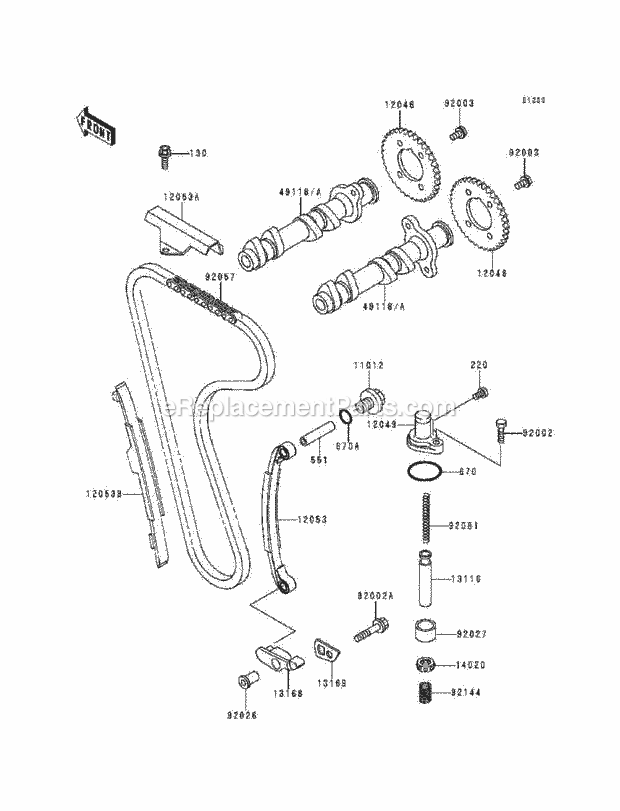 Kawasaki EX250-F7 (1993) Motorcycle Camshaft(S)/Tensioner Diagram