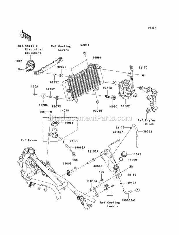 Kawasaki EX250-JAF (2010) Ninja 250 Motorcycle Radiator Diagram