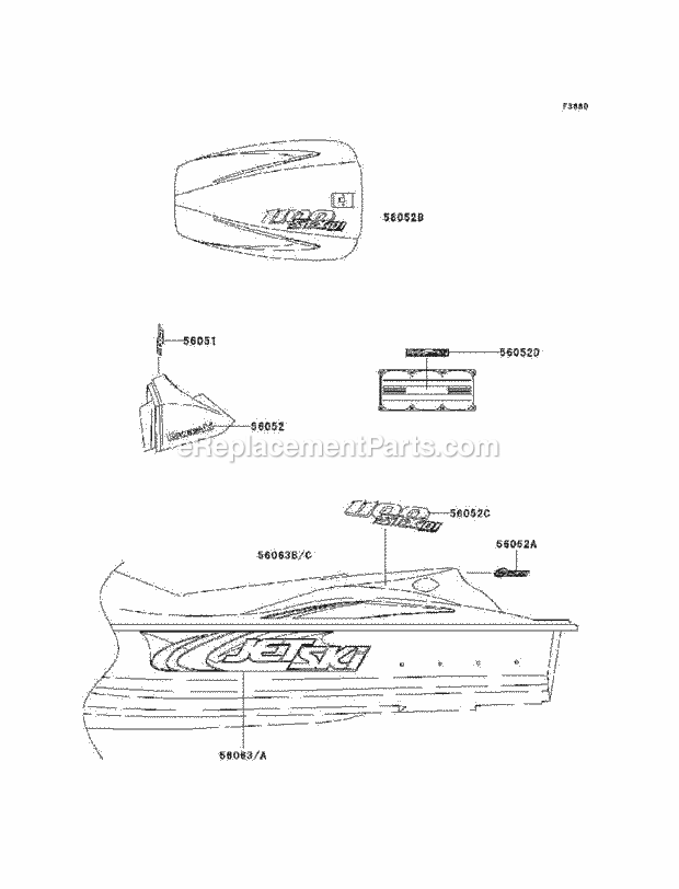 Kawasaki JT1100-C1 1100 STX DI (2000) Jet Ski Decals Diagram