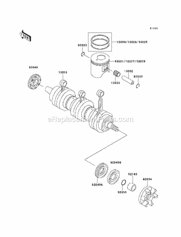 Kawasaki JT1100-C1 1100 STX DI (2000) Jet Ski Crankshaft/Pistons Diagram