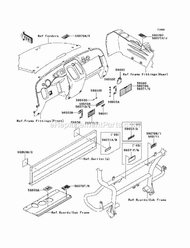 Kawasaki KAF400-A9F (2009) Mule Labels Diagram