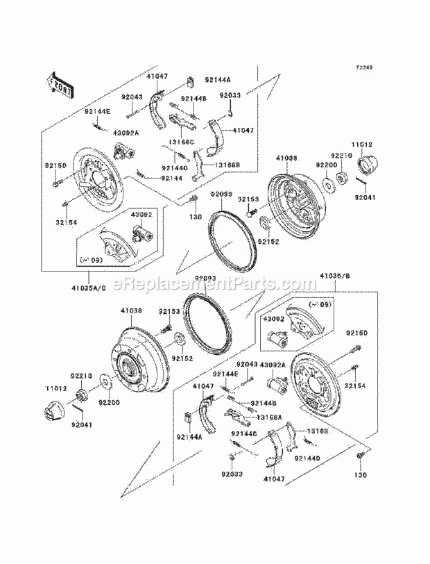 Kawasaki KAF400-A9F (2009) Mule Rear Hubs/Brakes Diagram