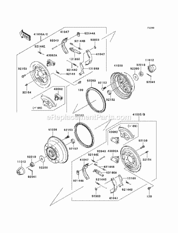 Kawasaki KAF400-A9F (2009) Mule Front Hubs/Brakes Diagram