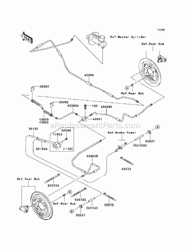 Kawasaki KAF400-AAF (2010) Mule Rear Brake Piping Diagram