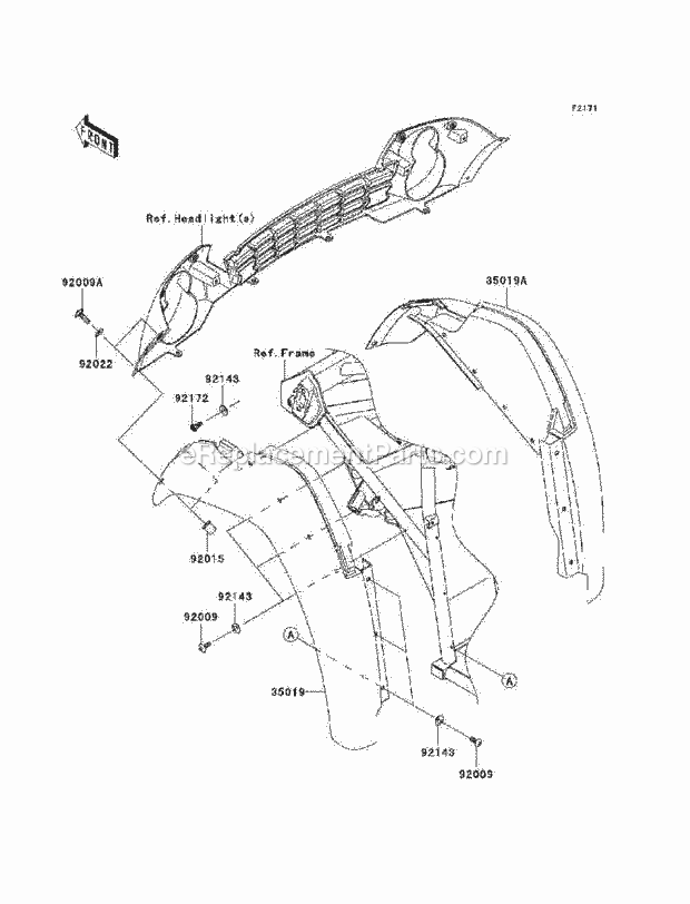 Kawasaki KAF400-AAF (2010) Mule Front Fenders Diagram