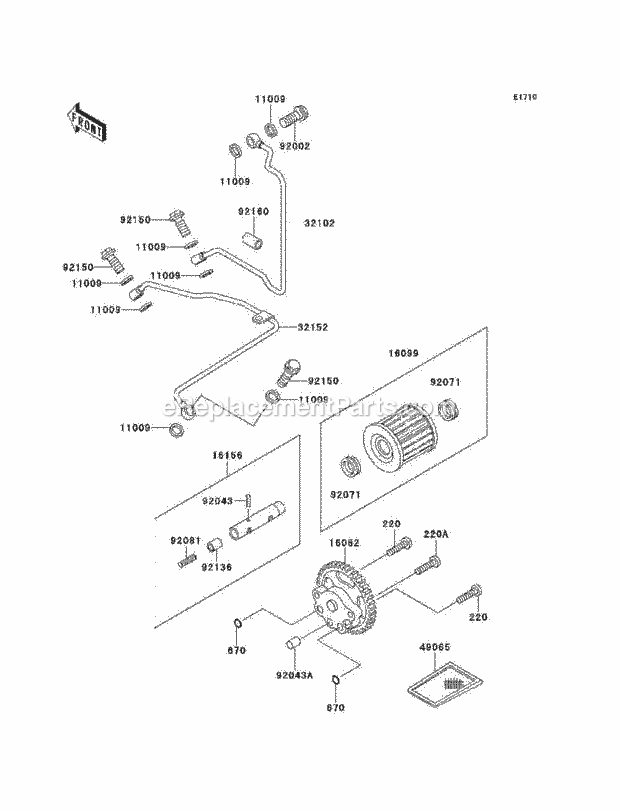 Kawasaki KLF220-A12 (1999) Bayou 220 Oil Pump/Oil Filter Diagram