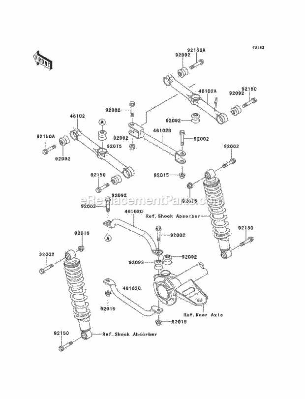 Kawasaki KLF220-A12 (1999) Bayou 220 Rear Suspension Diagram