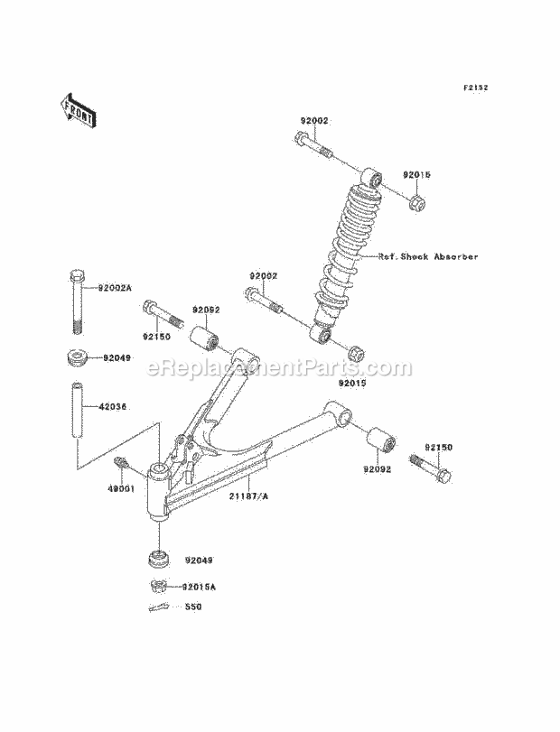 Kawasaki KLF220-A12 (1999) Bayou 220 Front Suspension Diagram