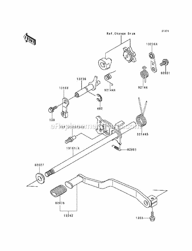 Kawasaki KLF220-A8 (1995) Bayou 220 ATV Gear Change Mechanism Diagram