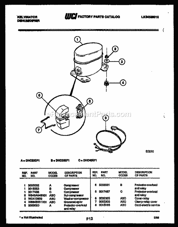 Kelvinator DHC400F1 Dehumidifier - Lk34588010 Compressor Parts Diagram