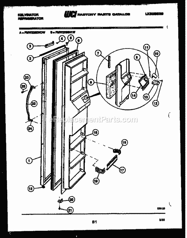Kelvinator FMW220EN1F Side-By-Side Refrigerator - Side by Side - Lk30588060 Freezer Door Parts Diagram