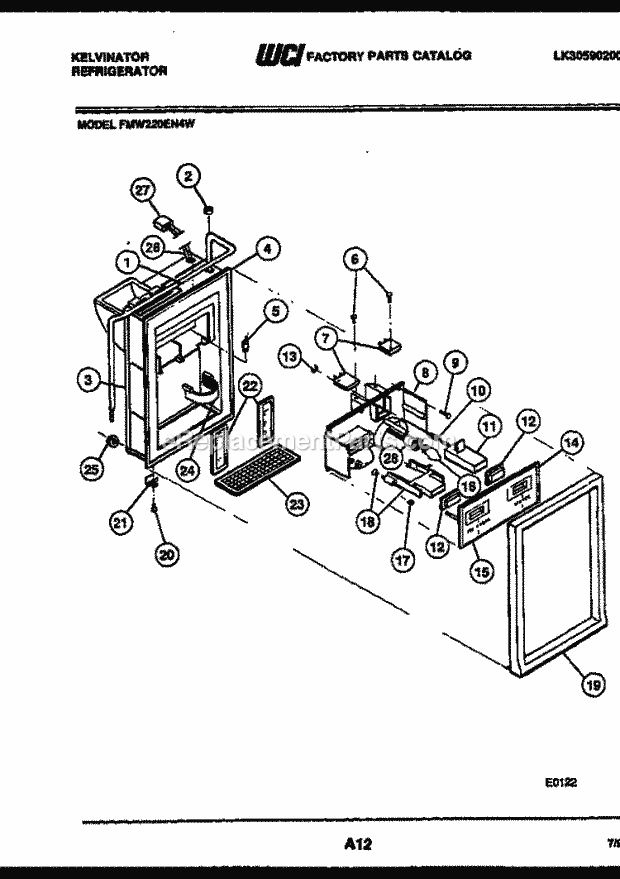 Kelvinator FMW220EN4F Side-By-Side Refrigerator - Side by Side - Lk30590200 Ice Door, Dispenser and Water Tanks Diagram