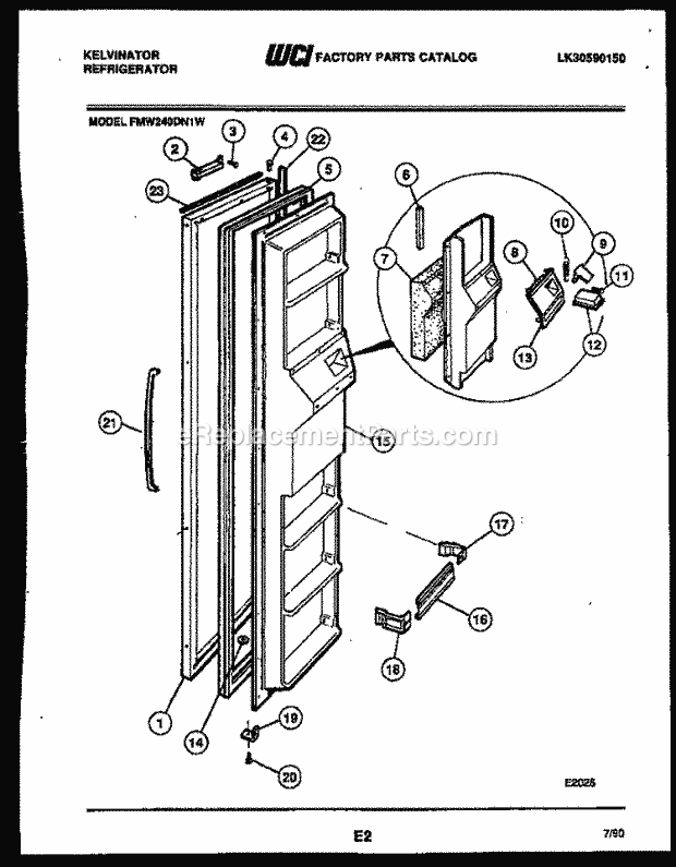 Kelvinator FMW240DN1T Side-By-Side Refrigerator - Lk30590150 Freezer Door Parts Diagram