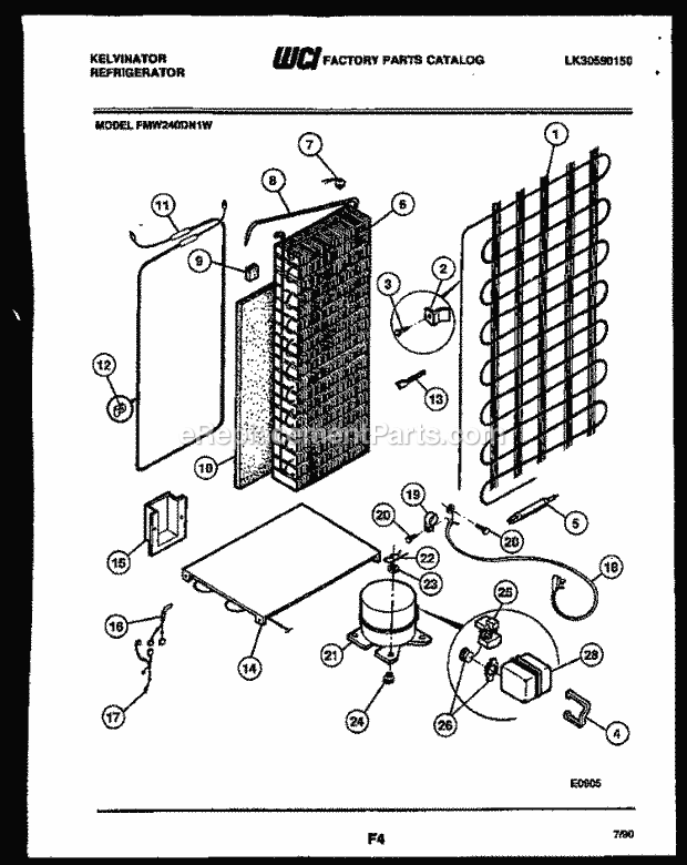 Kelvinator FMW240DN1T Side-By-Side Refrigerator - Lk30590150 System and Automatic Defrost Parts Diagram