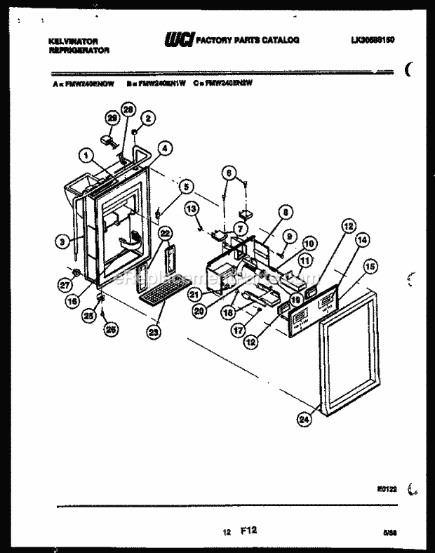 Kelvinator FMW240EN2V Side-By-Side Refrigerator - Side by Side - Lk30588150 Ice Door, Dispenser and Water Tank Diagram