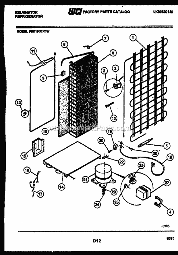 Kelvinator FSK190EN3F Side-By-Side Refrigerator - Side by Side - Lk30590140 System and Automatic Defrost Parts Diagram