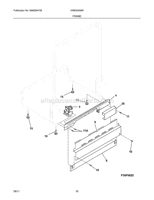 Kelvinator KABD2405MW0A Dishwasher Frame Diagram