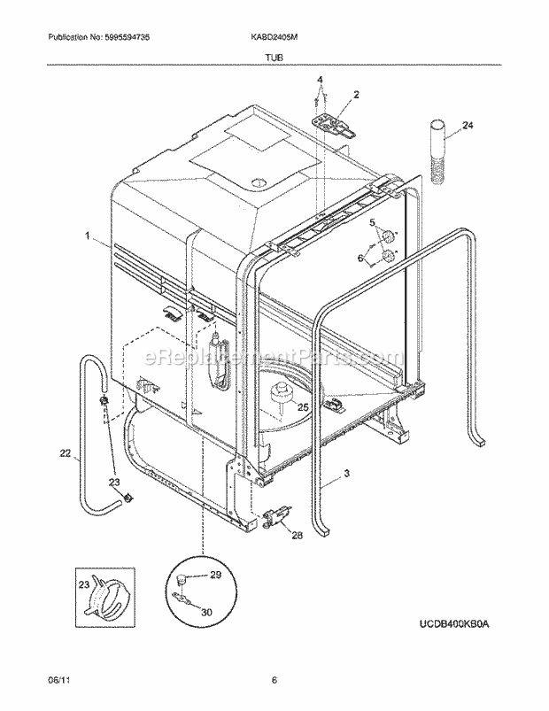 Kelvinator KABD2405MW0A Dishwasher Tub Diagram
