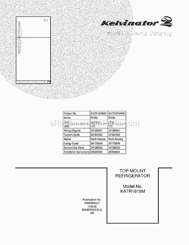 Kelvinator KATR1816MS1 Refrigerator Page B Diagram