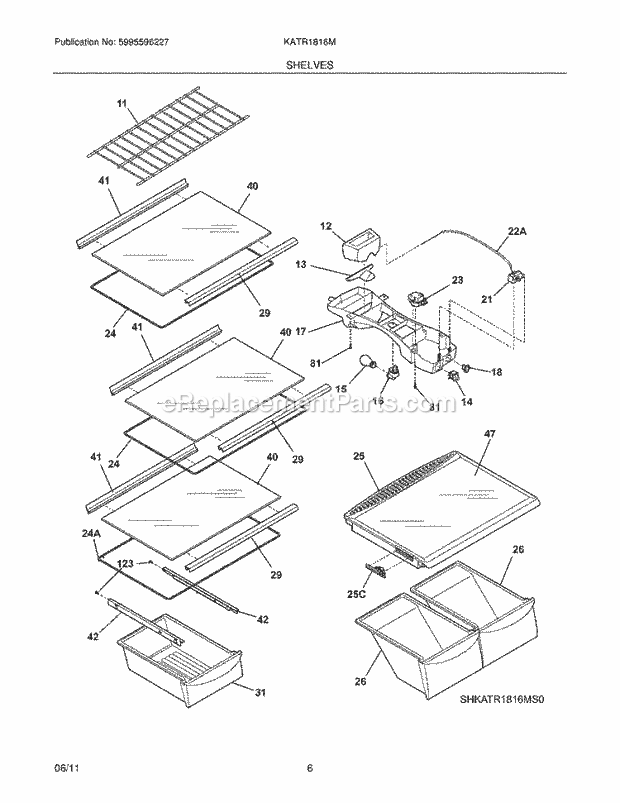 Kelvinator KATR1816MS1 Refrigerator Shelves Diagram