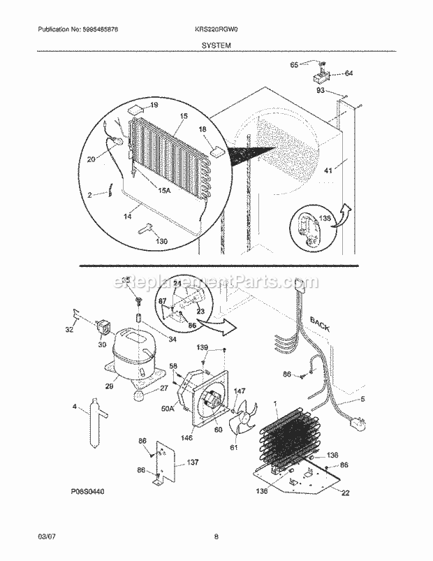 Kelvinator KRS220RGW0 Refrigerator System Diagram