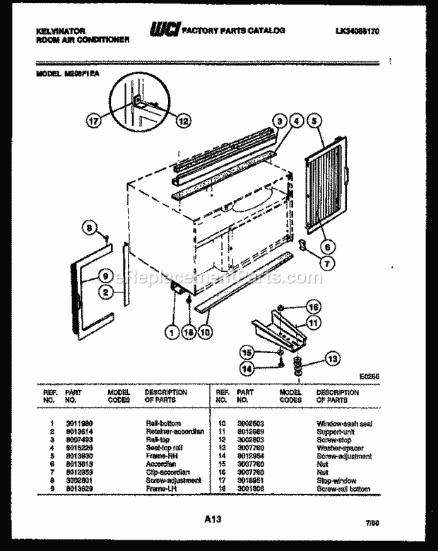 Kelvinator M208F1EA Room Air Conditioner - Lk34088170 Cabinet and Installation Parts Diagram