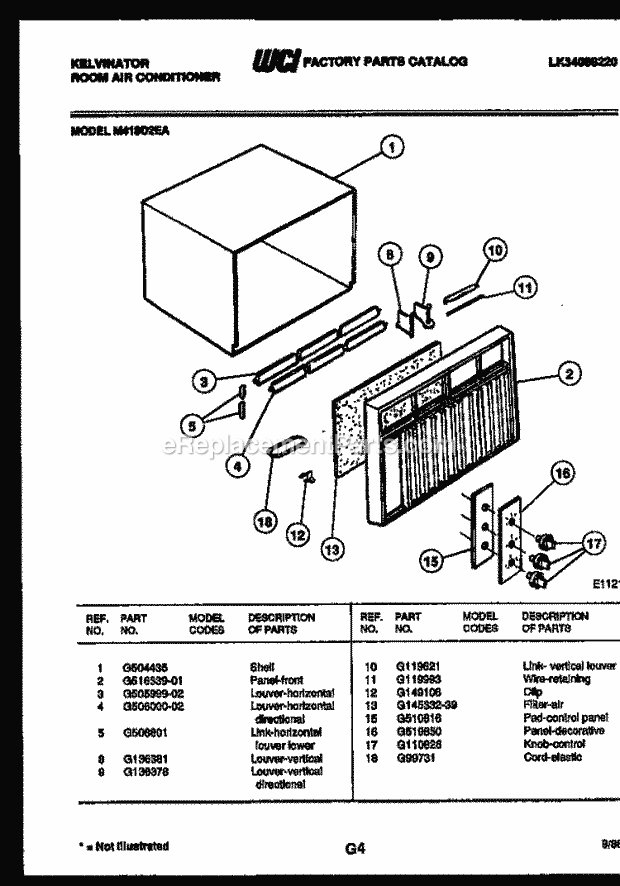 Kelvinator M418D2EA Room Air Conditioner - Lk34088220 Cabinet Parts Diagram