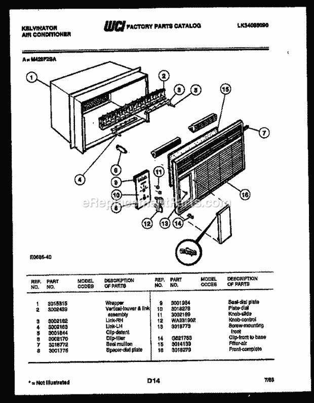 Kelvinator M428F2SA Outside Unit Air Conditioner - Lk34088090 Cabinet Parts Diagram