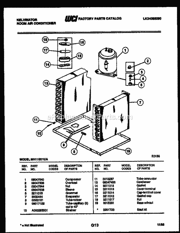 Kelvinator MH110D1UA Room Air Conditioner - Lk34088290 System Parts Diagram
