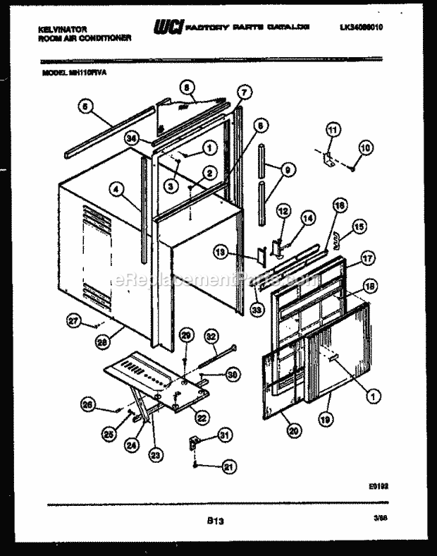Kelvinator MH110F1UA Room Air Conditioner - Lk34088010 Cabinet and Installation Parts Diagram