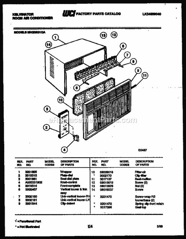 Kelvinator MH205G1QA Room Air Conditioner - Lk34089040 Cabinet Parts Diagram