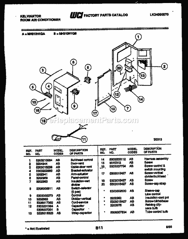 Kelvinator MH310H1QA Room Air Conditioner - Lk34090070 Electrical Parts Diagram