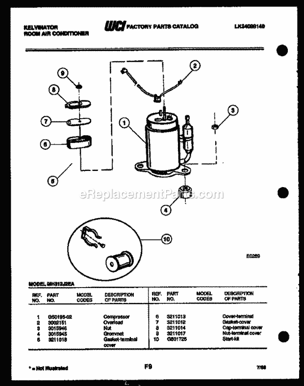 Kelvinator MH312F2EA Room Air Conditioner - Lk34088140 Compressor Diagram