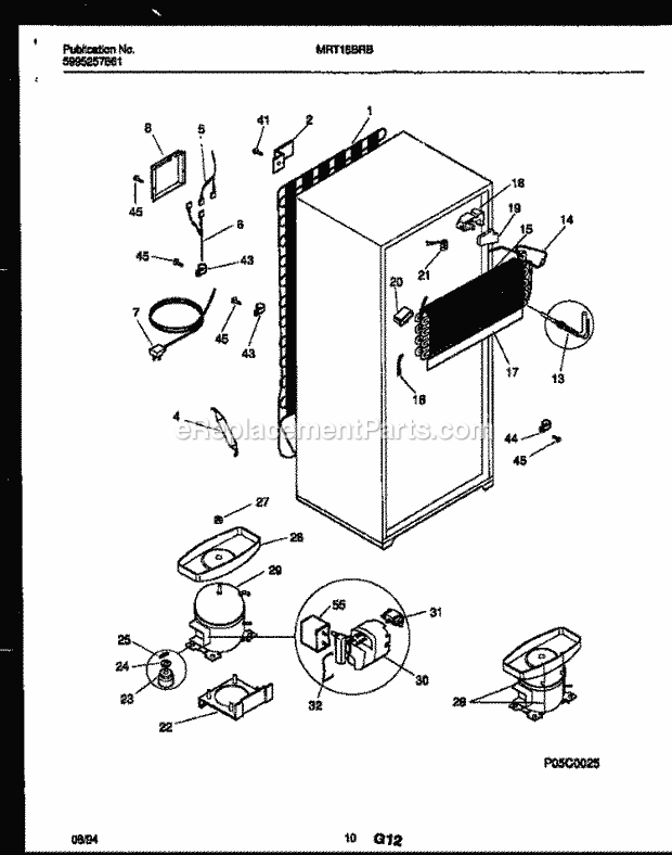 Kelvinator MRT18BRBY1 Top Freezer Top Mount Refrigerator - 5995257861 System and Automatic Defrost Parts Diagram