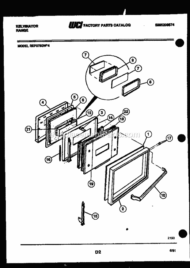 Kelvinator REP375GW4 Slide-In, Electric Range - Electric - 5995208674 Door Parts Diagram