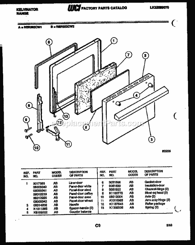 Kelvinator RER302CV2 Freestanding, Electric Range - Electric - Lk32089070 Door Parts Diagram