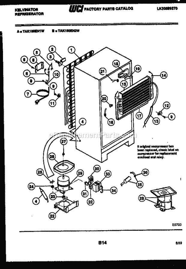Kelvinator TAK180EN2F Top Freezer Refrigerator - Top Mount - Lk30589370 System and Automatic Defrost Parts Diagram