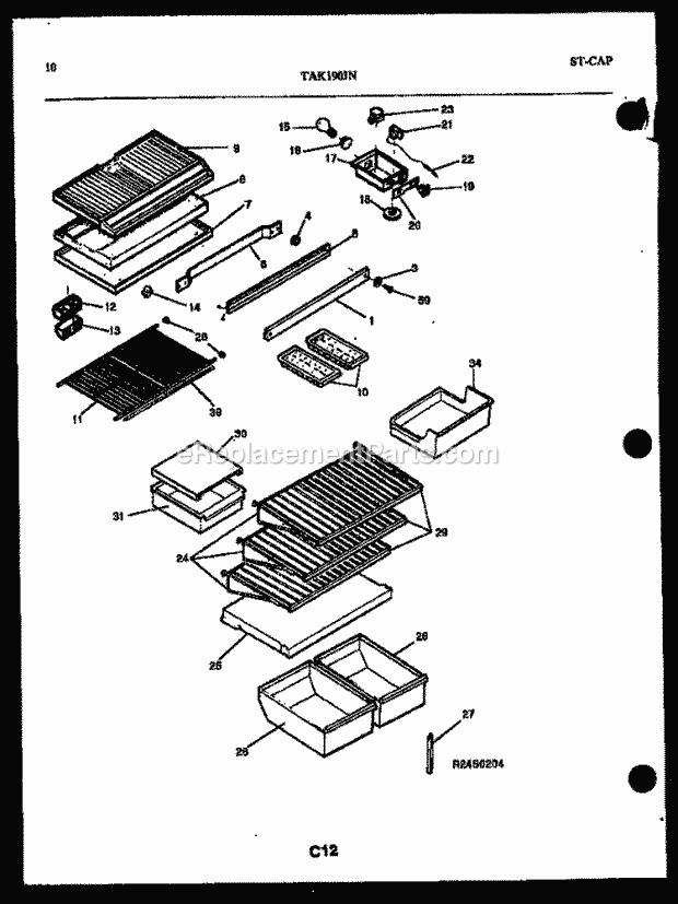 Kelvinator TAK190JN0W Top Freezer Top Mount Refrigerator - 5995207361 Shelves and Support Diagram