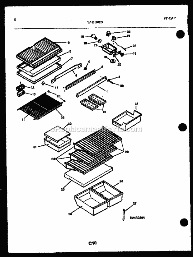 Kelvinator TAK190JN0W Top Freezer Top Mount Refrigerator - 5995207361 Page E Diagram